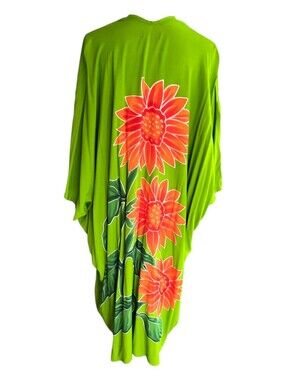 Mexicali Blues Kimono Open Front Green & Coral Floral One Size